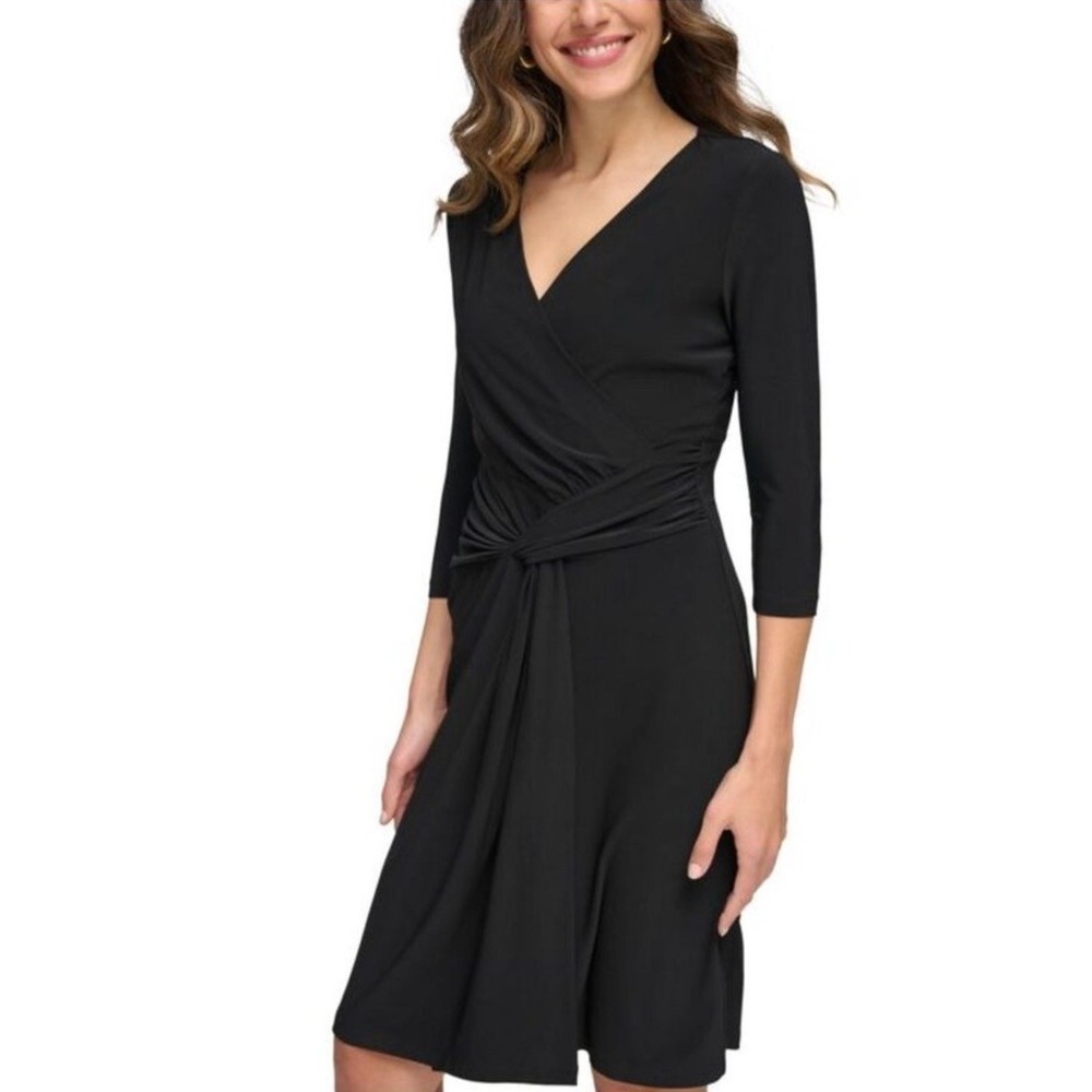Tommy Hilfiger Wrap Midi Dress Size 8 V-Neck Wrinkle Free LBD Office  Minimalist
